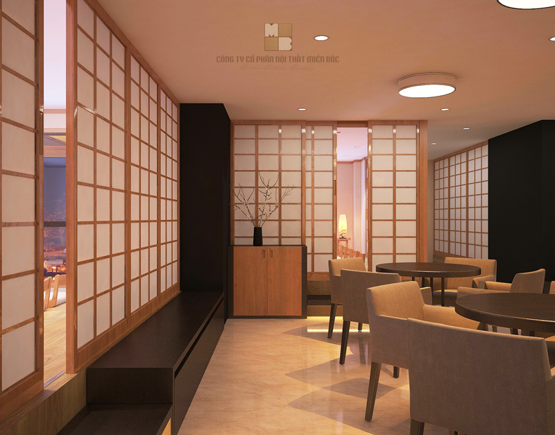 Thiết kế nội thất nhà hàng Nhật Haru - Không gian phòng ăn chung - H2